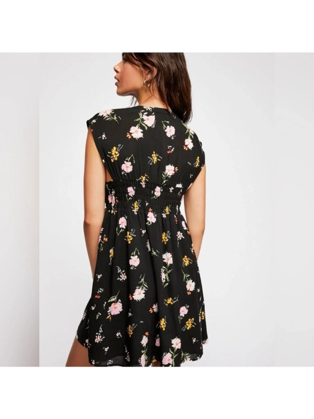 Free People Greatest Day Mini Dress Smocked Bodice XS Floral Cottage Boho - Picture 3 of 8